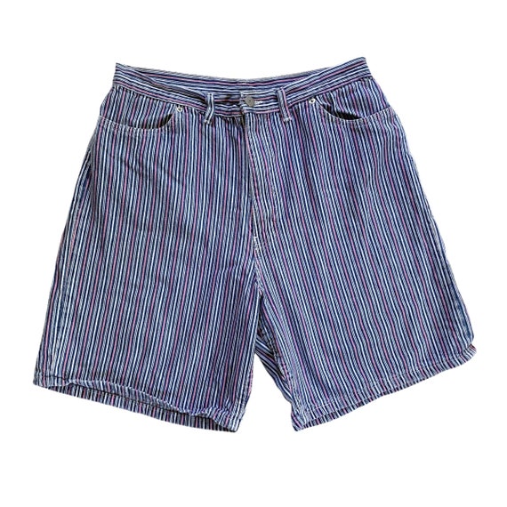 31 Waist 80s 90s Vintage High Waisted Blue Pink Striped Denim