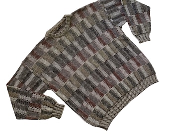80s 90s Vintage Brown Geometric Striped Dad Sweater