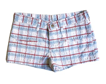 XS 70s 80s Vintage Low Rise Blue Red Plaid Shorts Made by Maverick