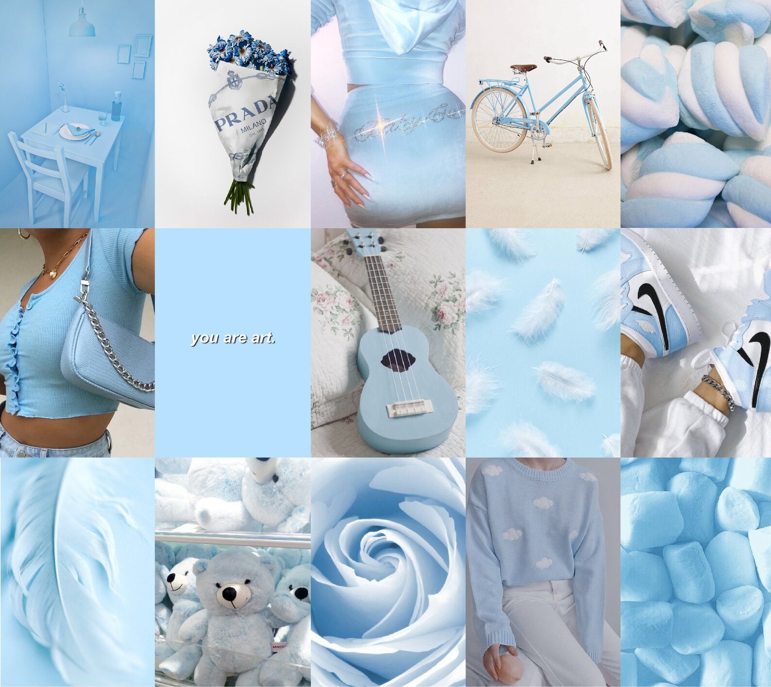 Light Blue Wall Collage Kit Baby Blue Aesthetic Photo Kit Etsy