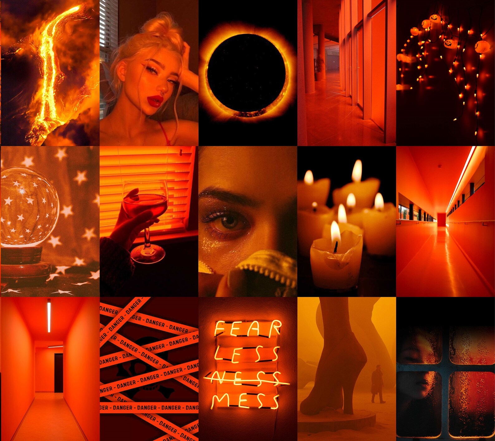 Dark Orange Aesthetic Collage Wall Kit Neon Orange Printable Etsy