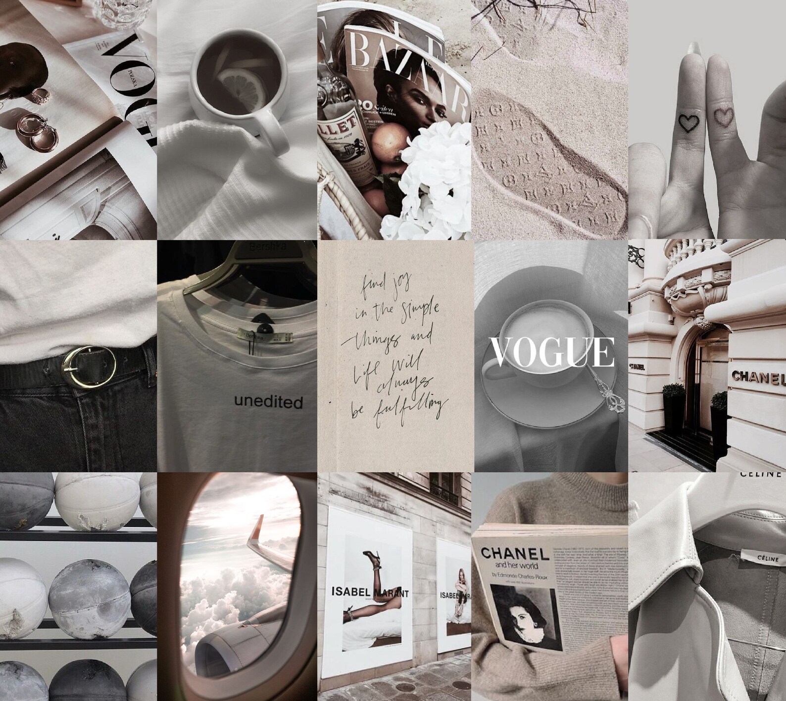 Grey And Cream Wall Collage Kit Aesthetic Grey Wall Photo Etsy