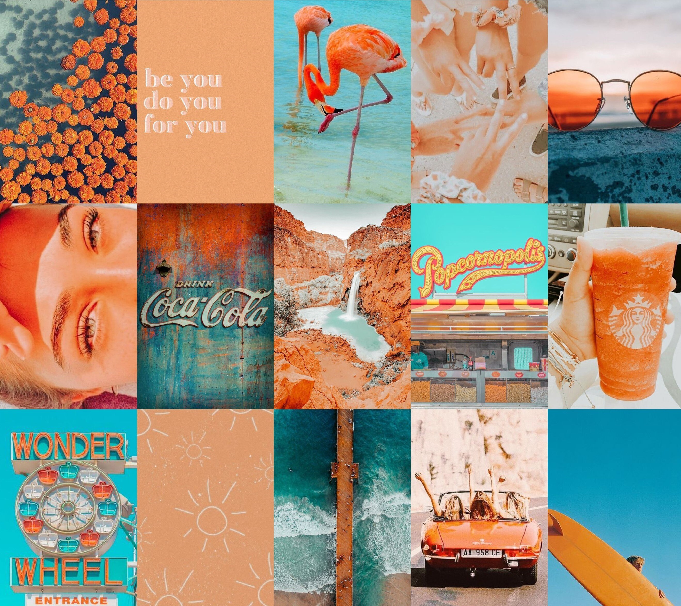 Orange And Teal Aesthetic Wall Collage Blue Wall Collage Etsy