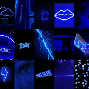 Neon Dark Blue Aesthetic Wall Collage Kit Neon Boujee Photo | Etsy