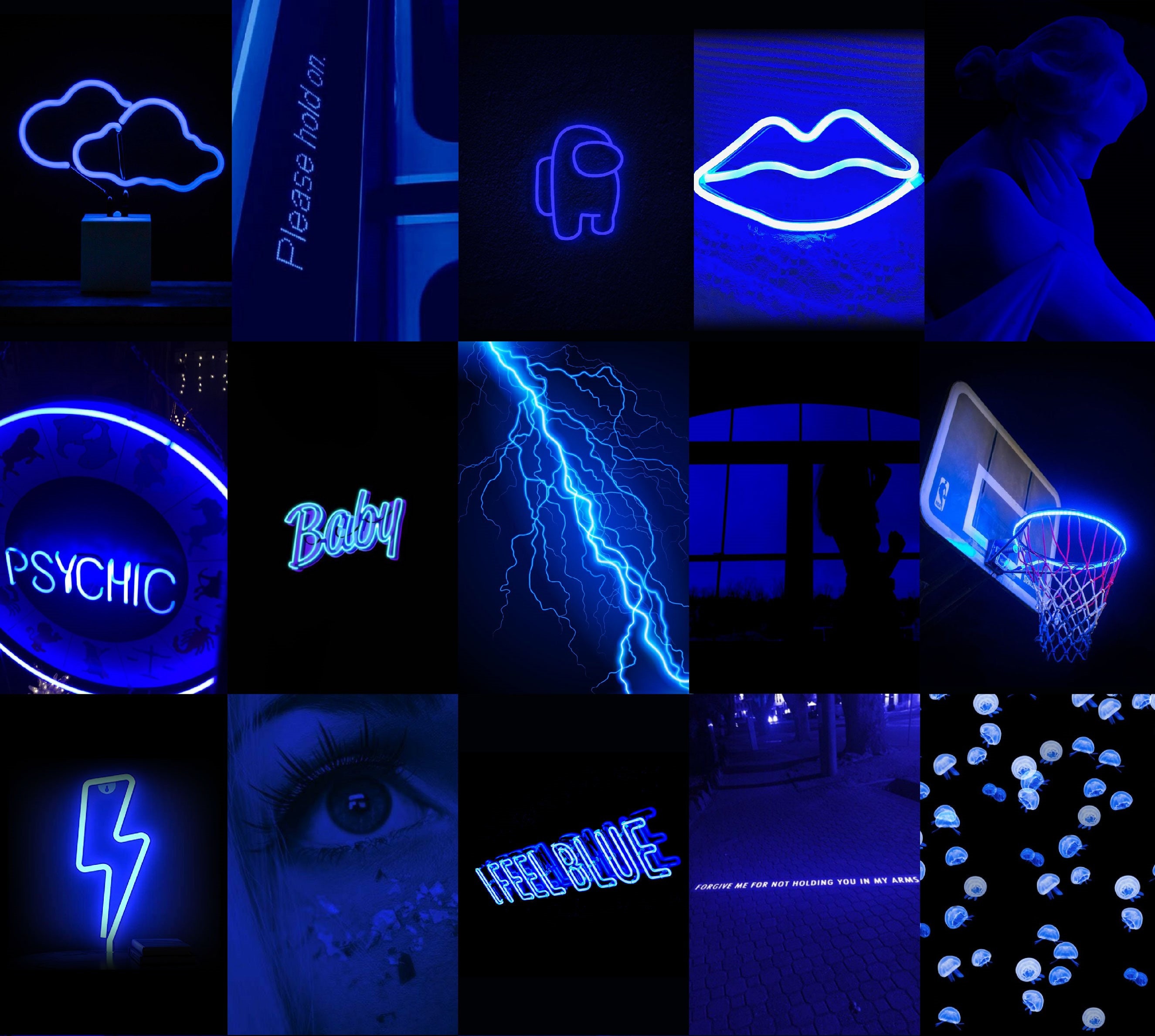 Neon Dark Blue Aesthetic Wall Collage Kit Neon Boujee Photo | Etsy
