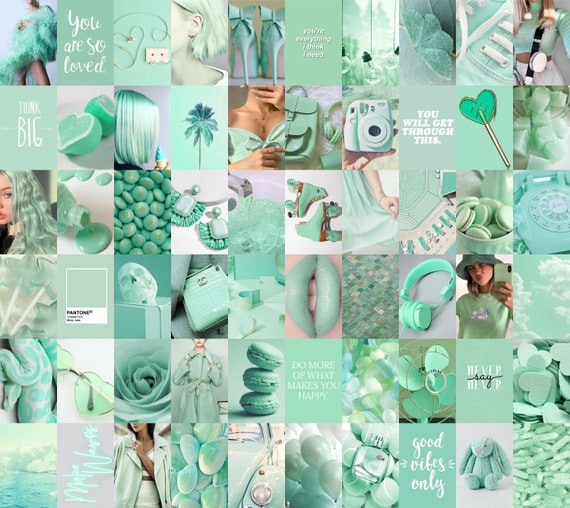 Mint Aesthetic Wall Collage Soft Color Collage Printable Wall Etsy