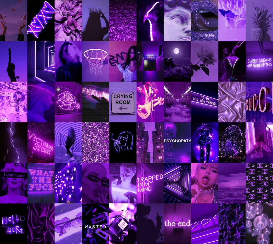 neon purple aesthetic background collage