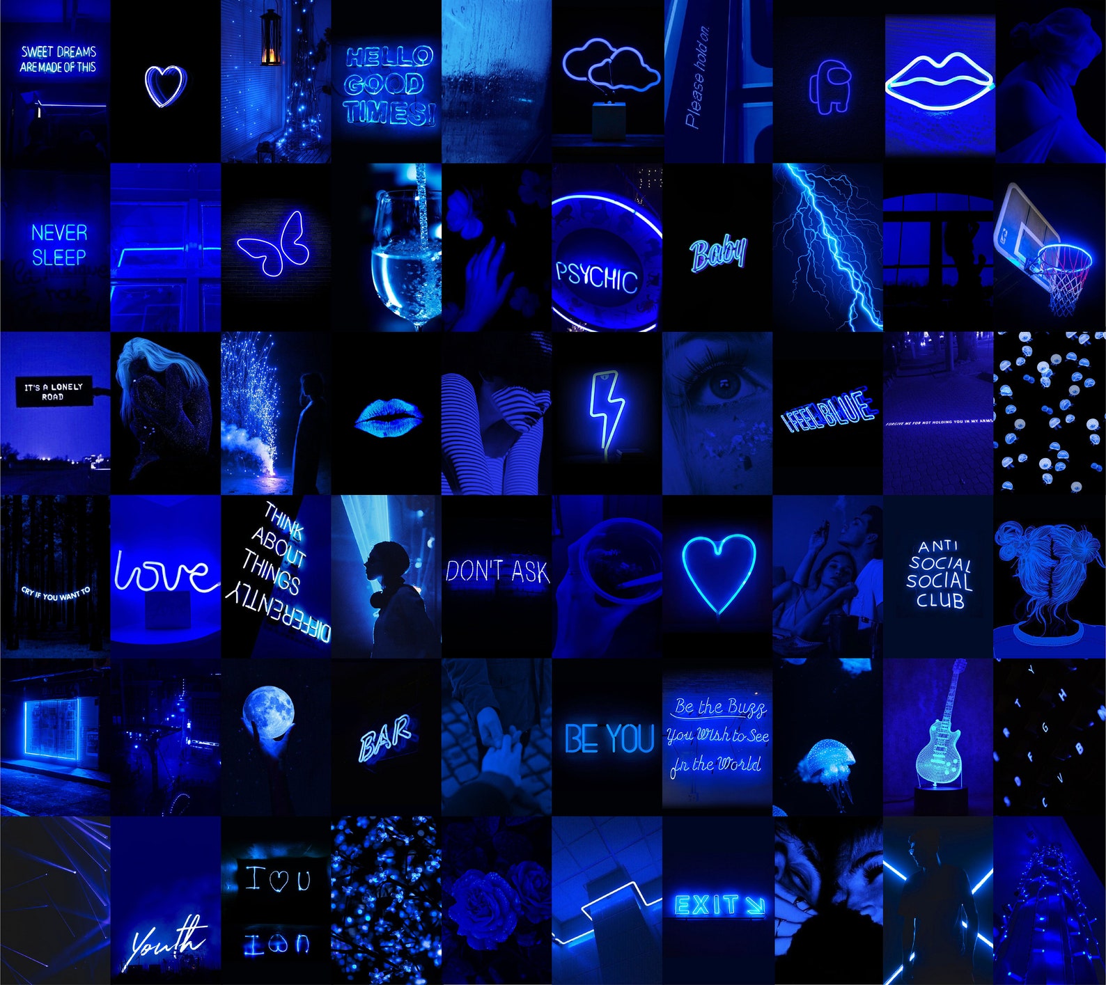 Neon Dark Blue Aesthetic Wall Collage Kit Neon Boujee Photo | Etsy