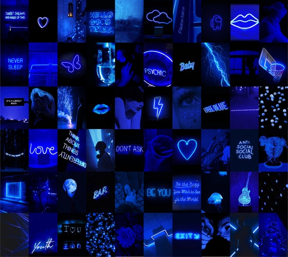 Neon Dark Blue Aesthetic Wall Collage Kit Neon Boujee Photo | Etsy