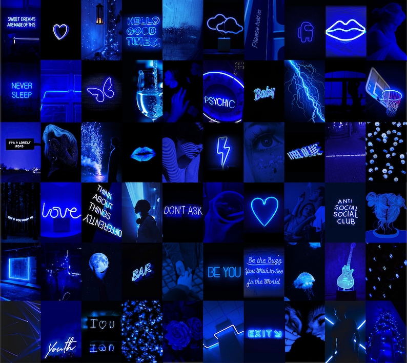 Neon Dark Blue Aesthetic Wall Collage Kit Neon Boujee Photo | Etsy