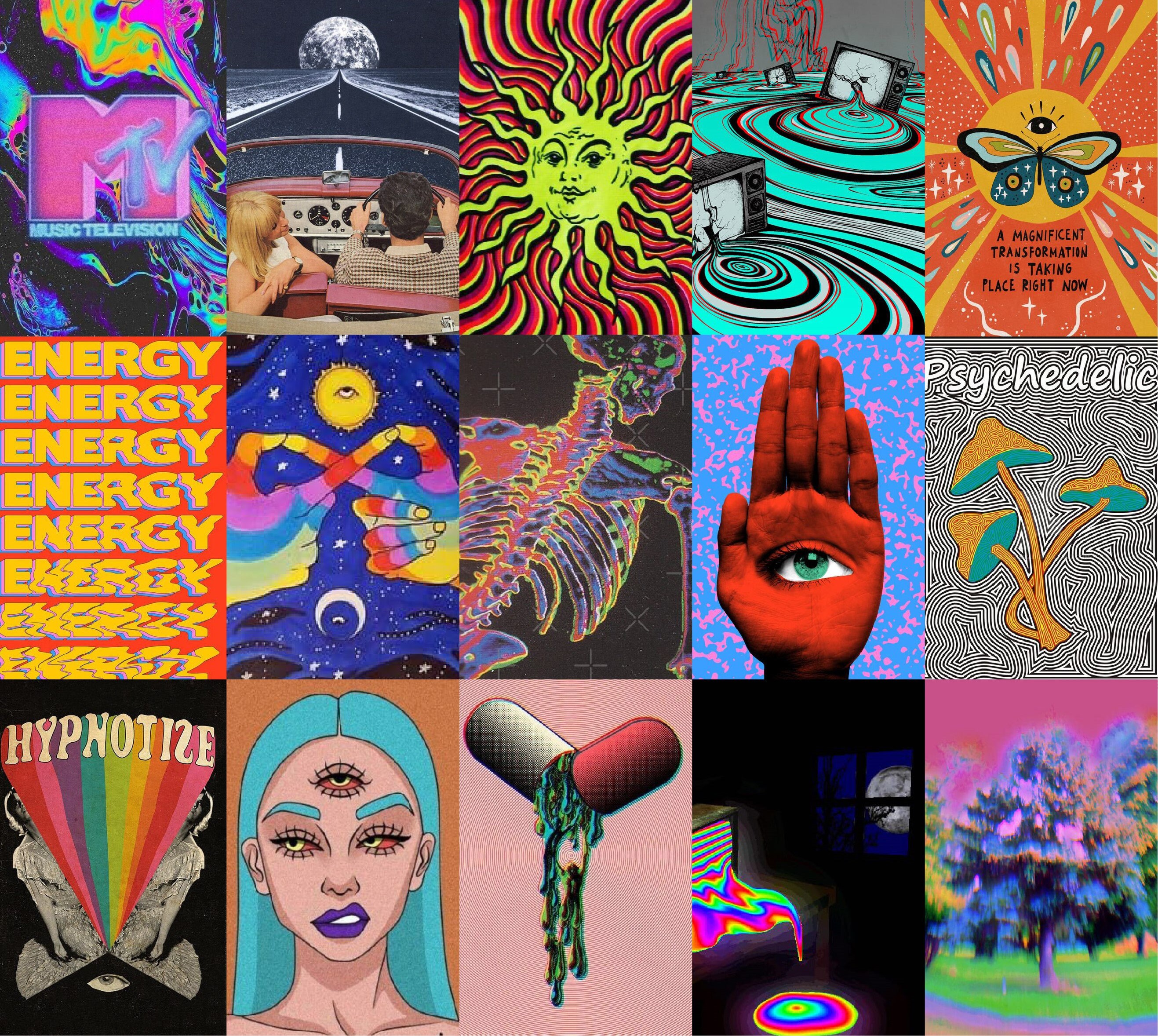 Psychedelic Trippy Wall Collage Kit Indie Aesthetic Wall Etsy