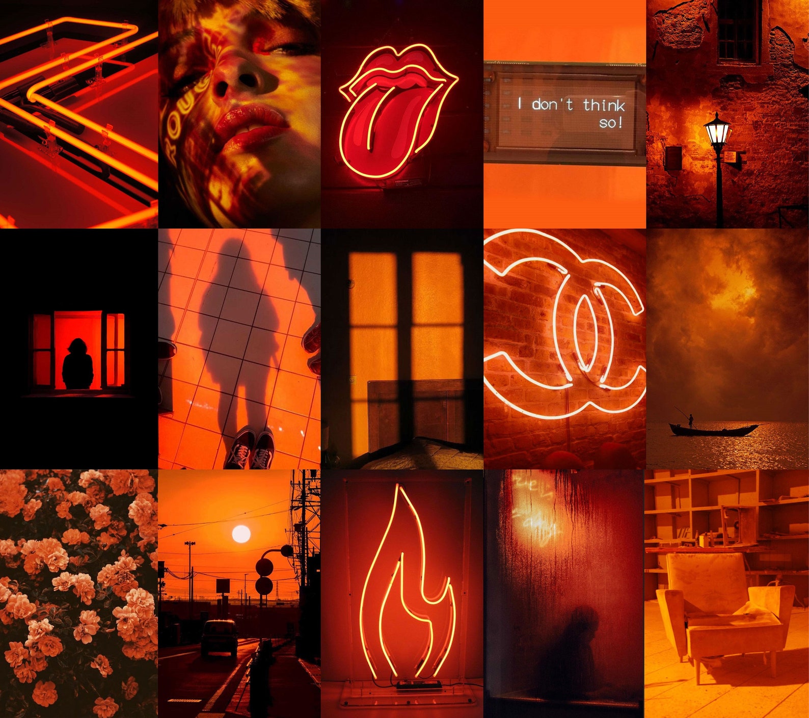 Dark Orange Aesthetic Collage Wall Kit Neon Orange Printable Etsy