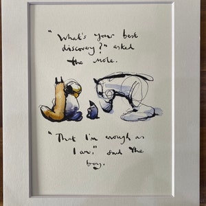 Illustrations de page de livre - Citation sincère du livre populaire de Charlie Mackesy Le garçon, la taupe, le renard et le cheval.