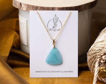 Blue Polymer Clay Pendant Necklace: Handmade Gold Chain Gift