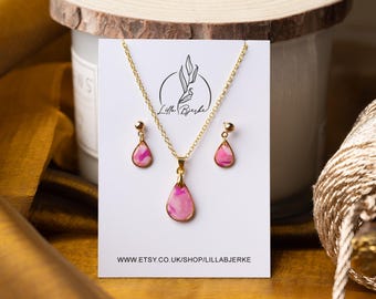 Handmade Polymer Clay Pendant Necklace: Pink & Green Gold Chain
