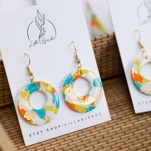 Gold Leaf Polymer Clay Earrings: Handmade Donut Dangles image 1