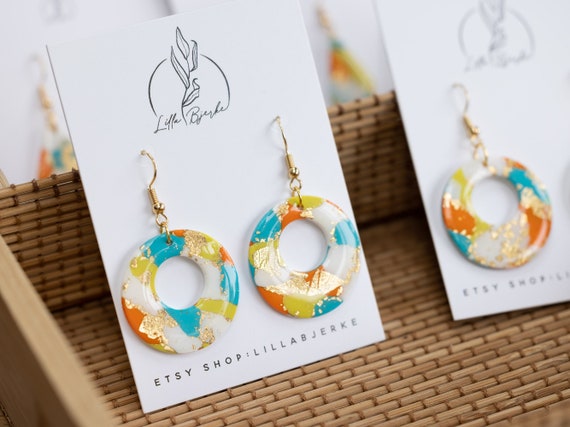Gold Leaf Polymer Clay Earrings: Handmade Donut Dangles