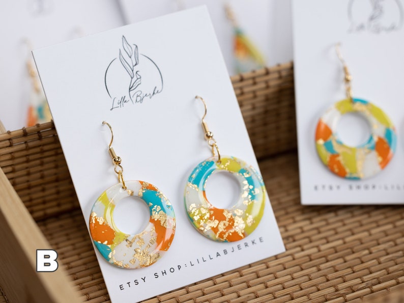 Gold Leaf Polymer Clay Earrings: Handmade Donut Dangles B