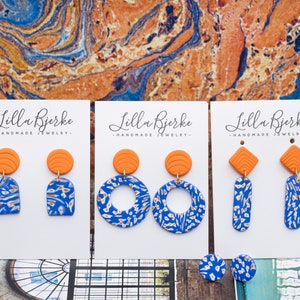 Mother’s Day earrings / Valentine’s Day earrings /Statement earrings / Handmade Polymer Clay  / gift/ Polymer Clay Earrings/Blue/orange