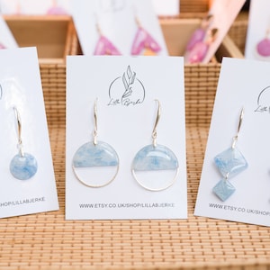 Handmade Polymer Clay/Gift/Polymer Clay Earrings/Gift Box/Mother’s Day Gift/Valentine’s Day Gift/ Statement Earring/Marbled/Blue/Silver