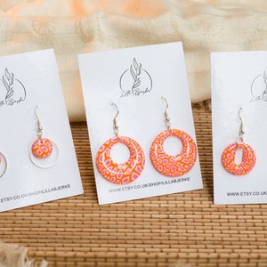Handmade Polymer Clay/Gift/Polymer Clay Earrings/Gift Box/Mother’s Day Gift/Valentine’s Day Gift/ Statement Earring/ Retro/Orange/Pink