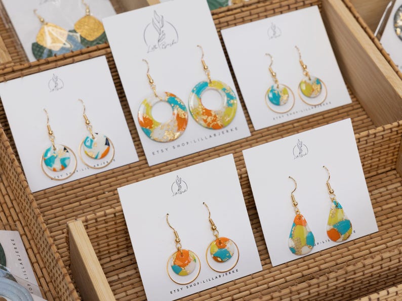Gold Leaf Polymer Clay Earrings: Handmade Donut Dangles image 2