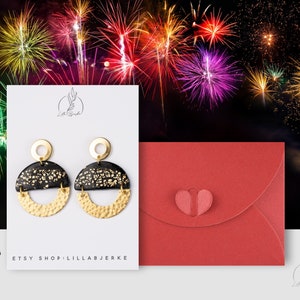 Handmade Polymer Clay/Gift/Polymer Clay Earrings/Gift Box/Mother’s Day Gift/Valentine’s Day /Statement Earring/Christmas Gift /black/gold/