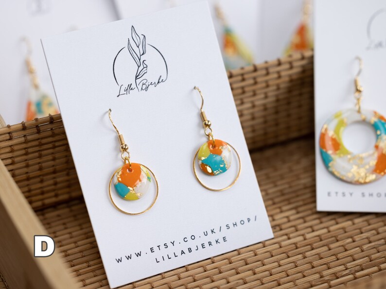 Gold Leaf Polymer Clay Earrings: Handmade Donut Dangles D