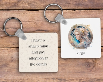 Virgo Zodiac Keychain, Personalized Birthday Gift