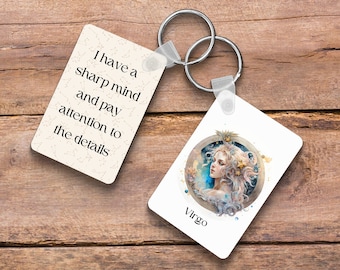 Virgo Zodiac Keychain, Personalized Astrology Gift for Her