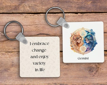 Gemini Zodiac Keychain, Personalized Astrology Gift