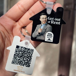 QR Code Keychain | Realtor Closing Gift | Double Sided Keychain | Housewarming Gift | Real Estate Gift | Home Shaped Keychain | Open House
