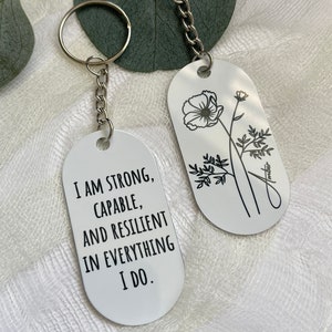 Birth Flower Metal Keychain, Personalized Keyring, Custom Message Name Keychain, Anniversary Gift For Her, Gifts For Bridesmaid, BFF Gifts