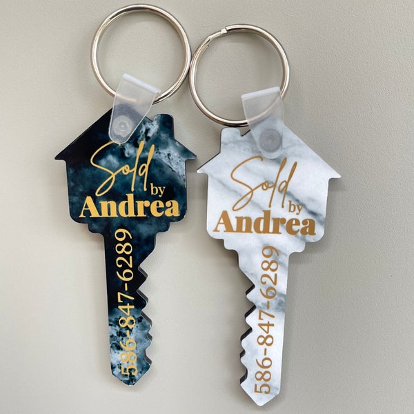 Realtor Sold Sign Keychain, Closing Gift for Clients, House Key Keyring, Sold By Key Holder, Personalized Real Estate Keychain, Double sided