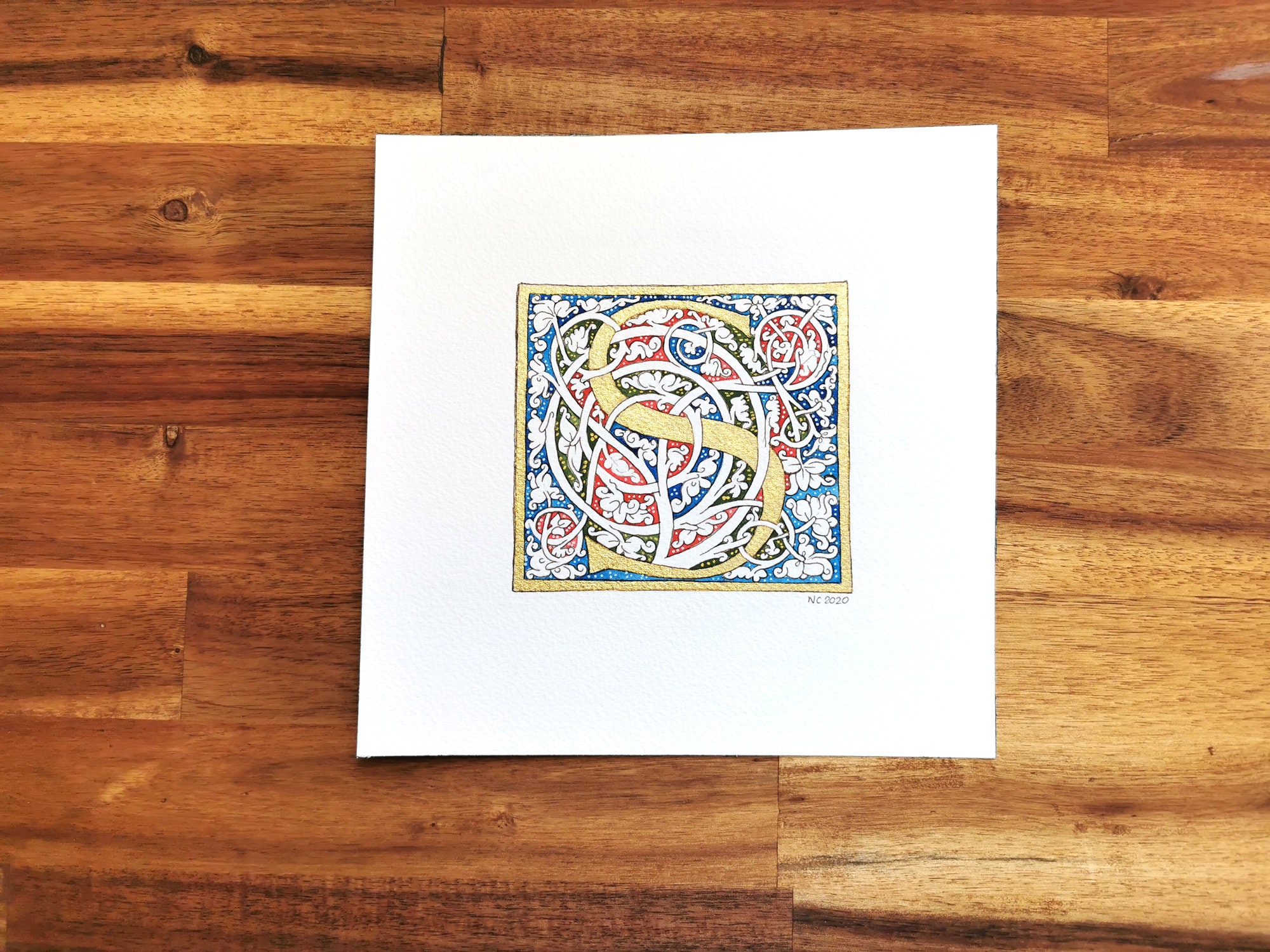 Enluminure Originale Initiale S Vigne Blanche Renaissance