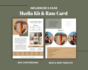 2 Page Media Kit, Rate Card Template, Influencer Media Kit, Blogger, TikTok Influencer, Media Press Kit, Canva Template, YouTube Rate Sheet