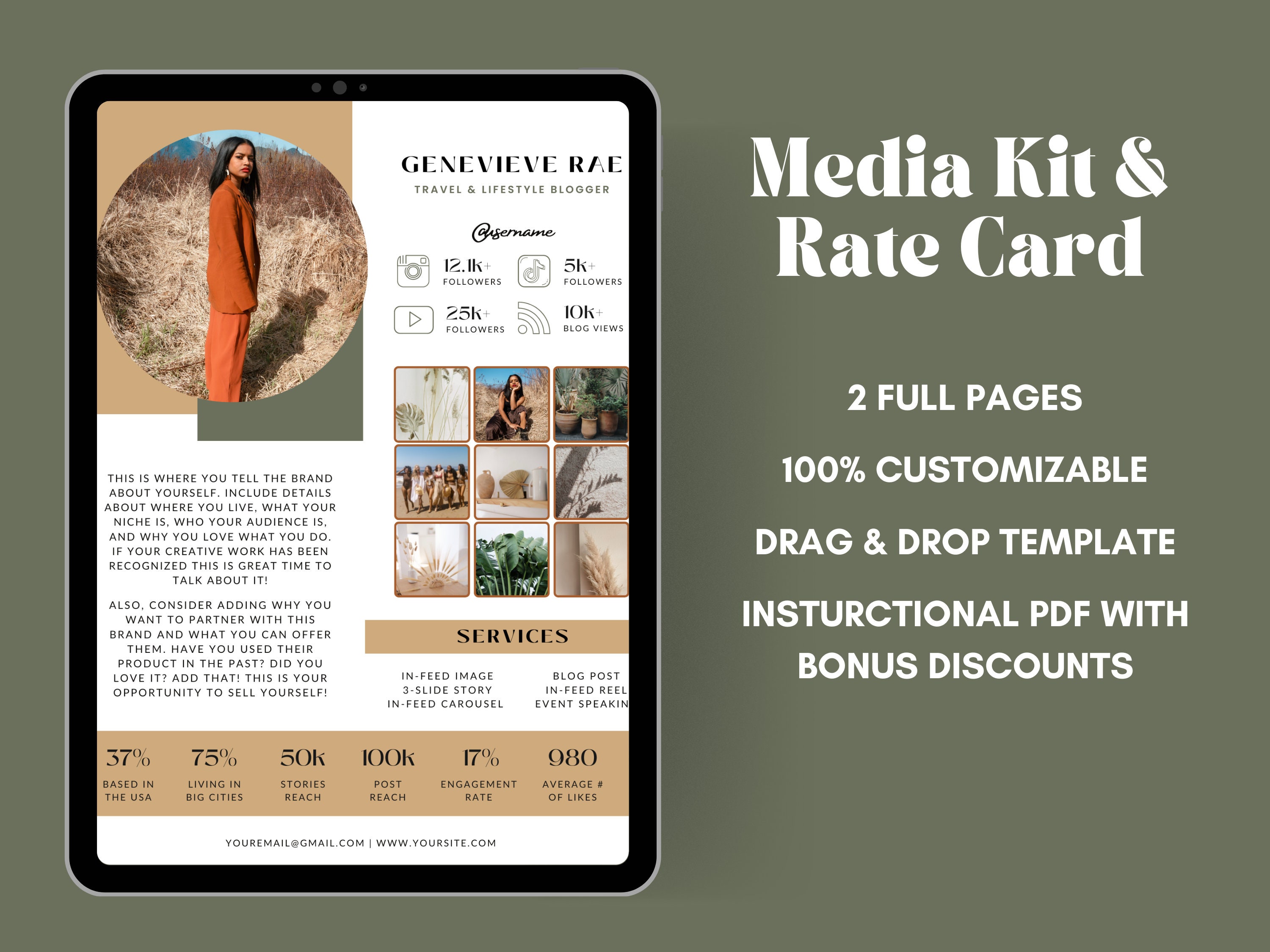 2 Page Media Kit, Rate Card Template, Influencer Media Kit, Blogger ...