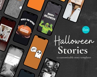 12 Halloween Instagram Story Templates, Canva Download, Customizable, Photoshop, Blogger Templates, Spooky Holiday Template, Editable
