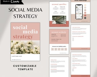 Social Media STRATEGY Template, Business Strategy, Canva Template for Social Media Managers, Freelancers & Marketers, Marketing Specialist