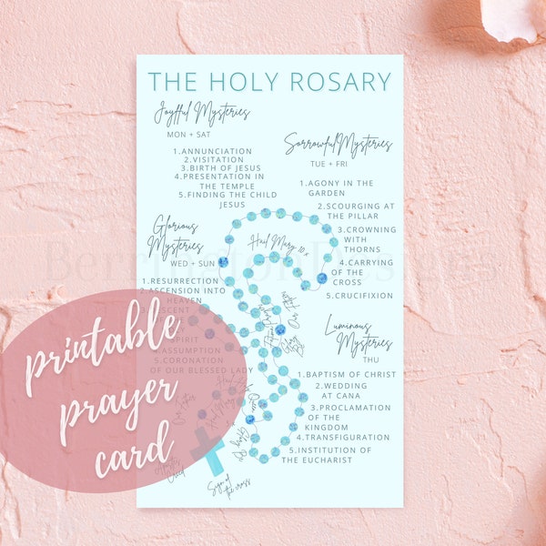 How to Pray the Holy Rosary Prayer Card Printable that includes The Mysteries of the Rosary