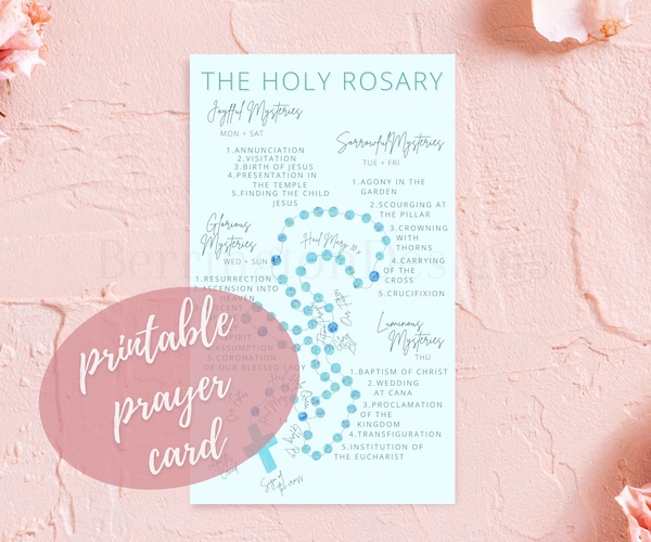 Printable Rosary Prayer Cards, Holy Rosary Diagram, Our Lady Rosary ...