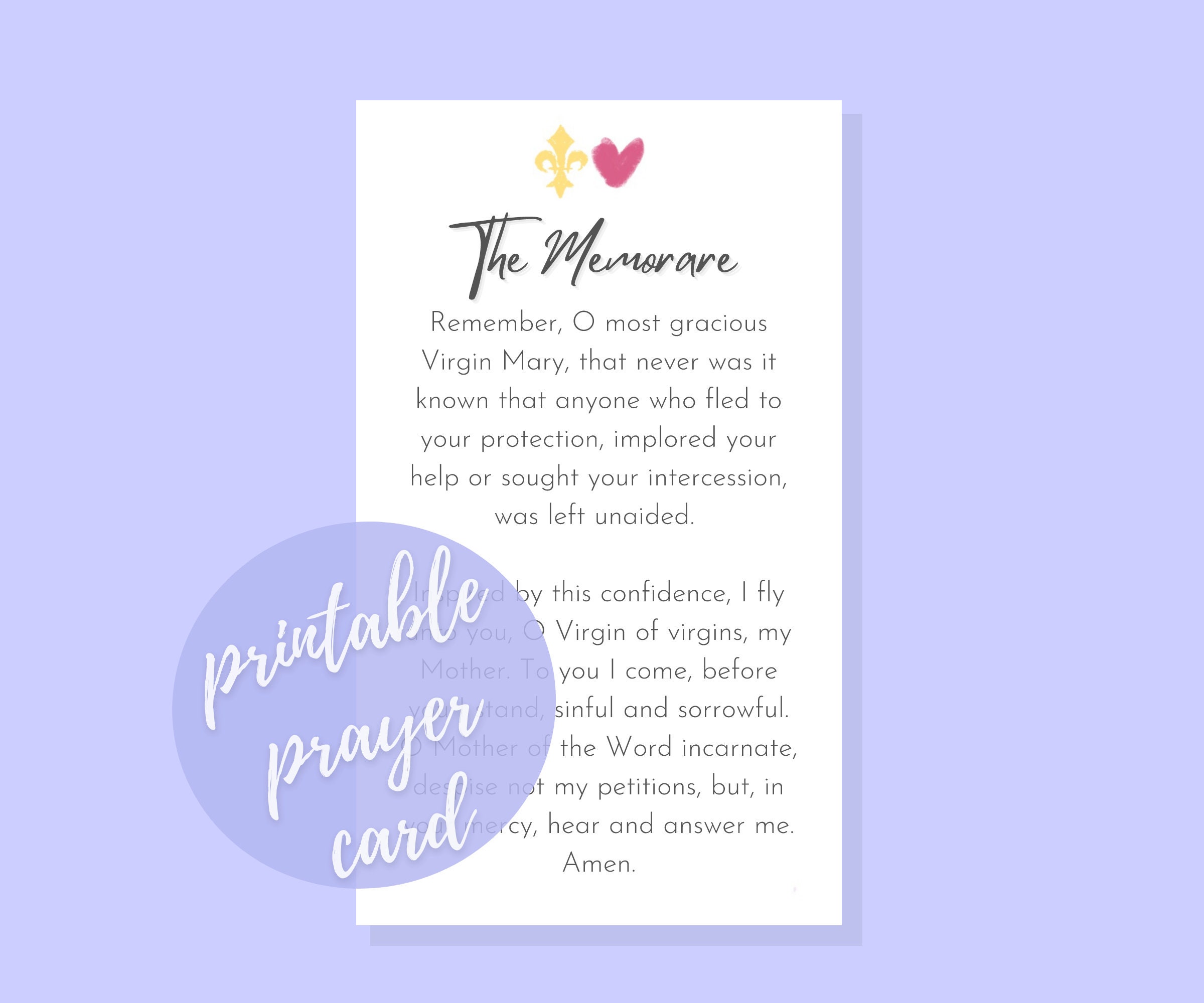 Printable Prayer Card the Memorare Blessed Virgin (Instant Download) - Etsy