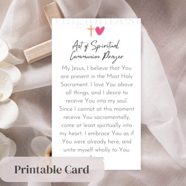Act of Spiritual Communion Prayer Card Printable, Communion Prayer, Eucharist Printable, Catholic Prayer Card, Communion Card, Catholic Gift
