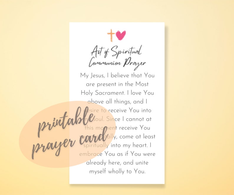 Act of Spiritual Communion Prayer Card Printable, Communion Prayer ...