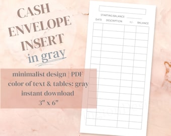 Minimalist Cash Envelope Insert: Gray Budget Tracker (Digital Download)
