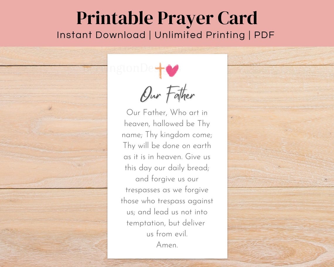 Our Father Prayer Card: Catholic Wallet Size Printable (PDF Download ...