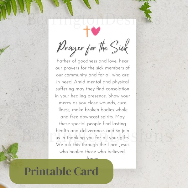 Prayer for the Sick Printable Card, Simple and Easy to Print Catholic prayer that is wallet size