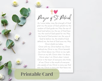 Prière de la Saint-Patrick, carte de prière imprimable, prière de la Saint-Patrick, plastron de la Saint-Patrick, Saint-Patrick, CDD, impressions catholiques