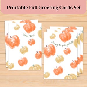Fall Greeting Cards Bundle with Pumpkins | Includes Printable Thank You, Thanksgiving, Thinking of You, and Happy Birthday Cards