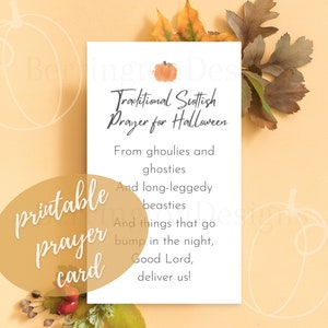 Printable Halloween Prayer Card, Cute Pumpkin Halloween Prayer Card, Traditional Scottish Prayer, Halloween Poem, Ghosties and Ghoulies